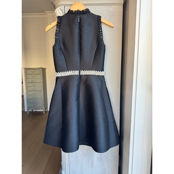 Kate Spade New York Dress Sz 0 Black Satin Mini Sleeveless Pearl Crystal Trim - Picture 3 of 13